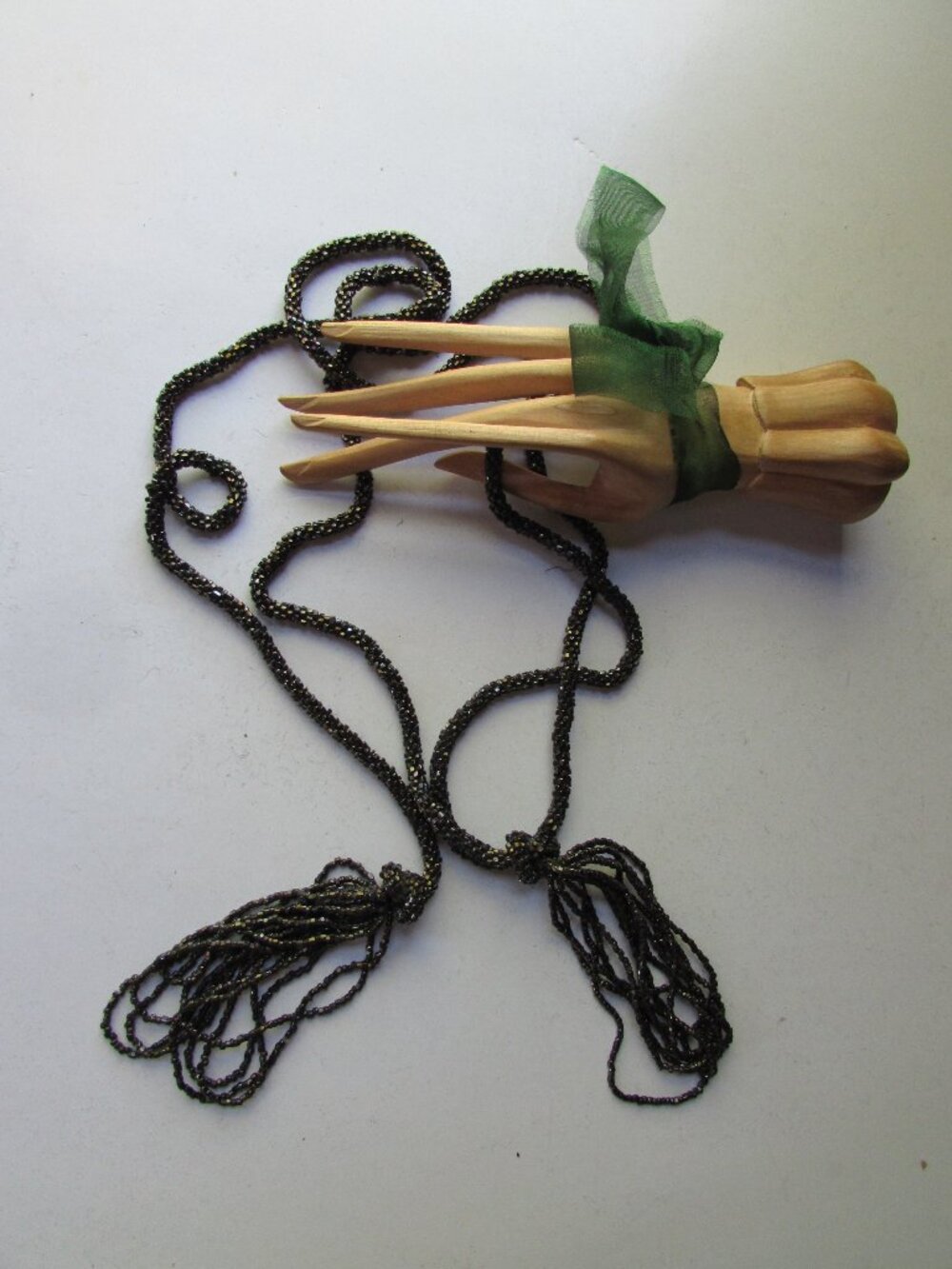 Flapper Style Lariat Necklace Iridescent Earth Tone Seed Beads